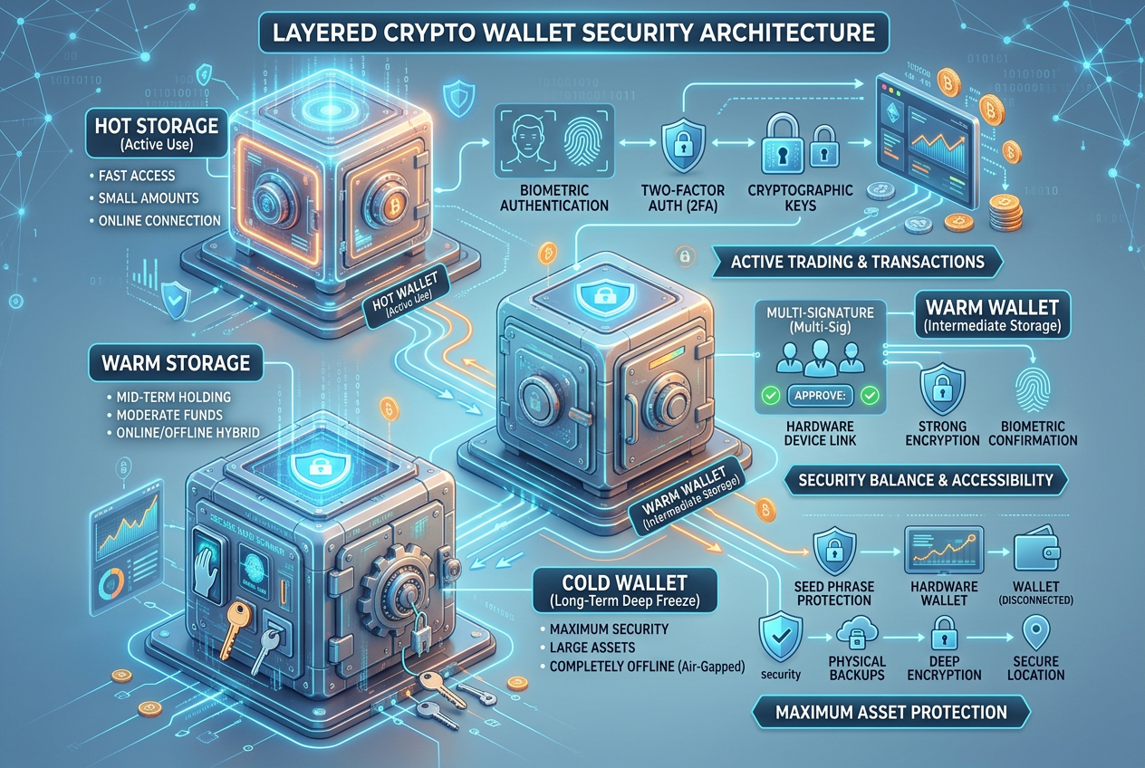Trójwarstwowa architektura bezpieczeństwa portfeli kryptowalutowych