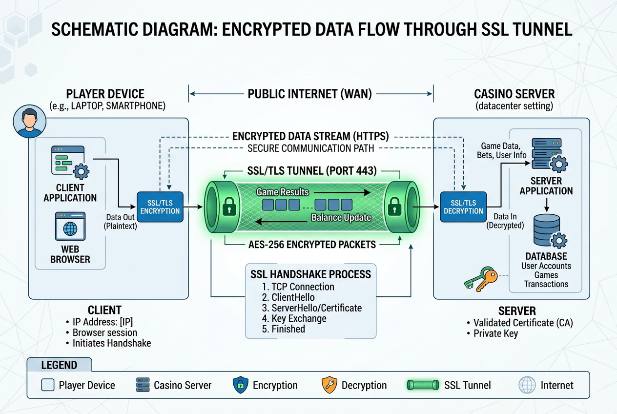 Schemat architektury bezpieczeństwa SSL/TLS w kasynie online